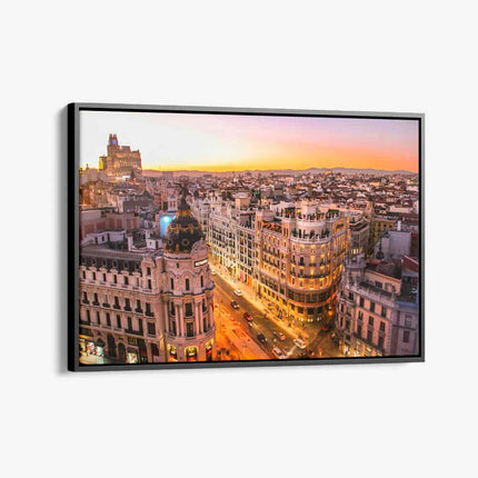 "Sunset view of Gran Via in Madrid"