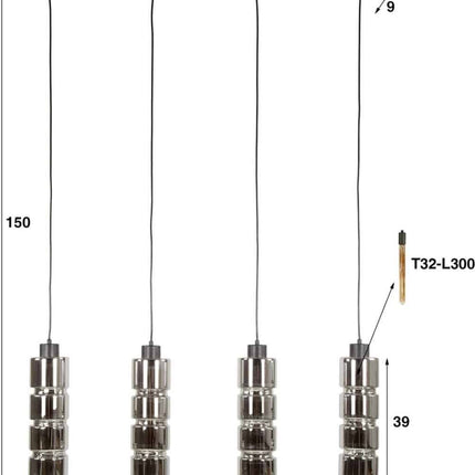 Pendant Lamp 4L cylinder glas  Arctic Black