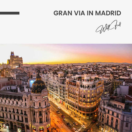 "Sunset view of Gran Via in Madrid"