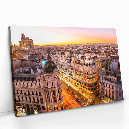 "Sunset view of Gran Via in Madrid"