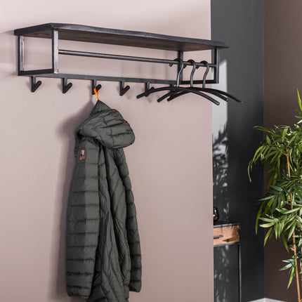 Coat Rack yucon 6 haken hoedenplank / Solid Acacia (Black)