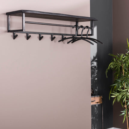 Coat Rack yucon 6 haken hoedenplank / Solid Acacia (Black)