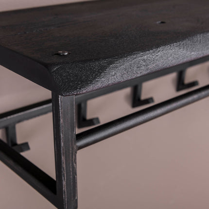 Coat Rack yucon 6 haken hoedenplank / Solid Acacia (Black)