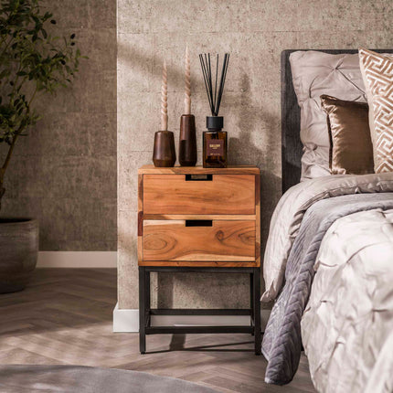 Nightstand 2L flat  Solid Natural Acacia