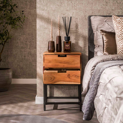Nightstand 2L flat  Solid Natural Acacia