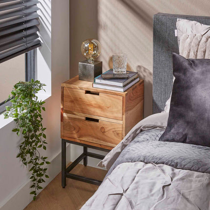 Nightstand 2L flat  Solid Natural Acacia