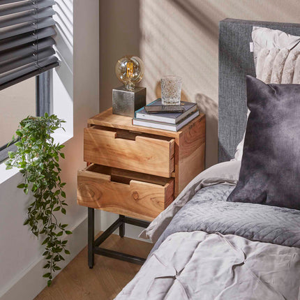 Nightstand 2L flat  Solid Natural Acacia