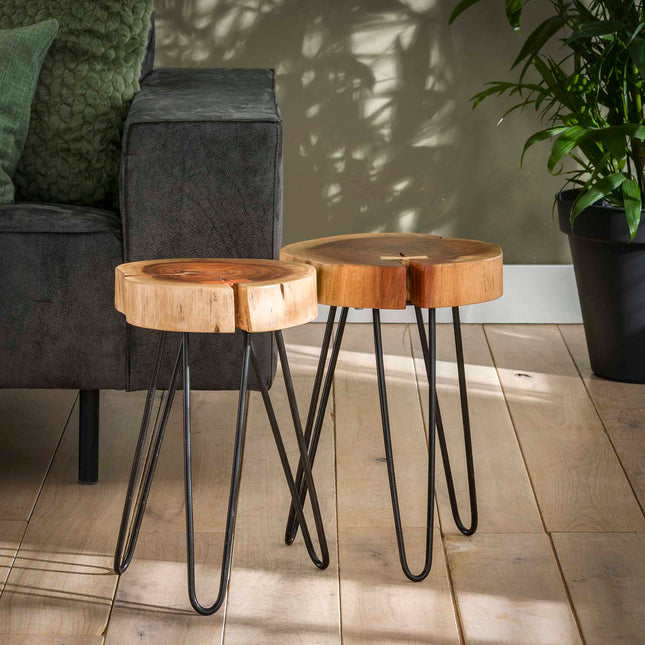 Side Table stam in 6cm dik massief acacia voorzien van stalen frame. VPE2  Solid Natural Acacia