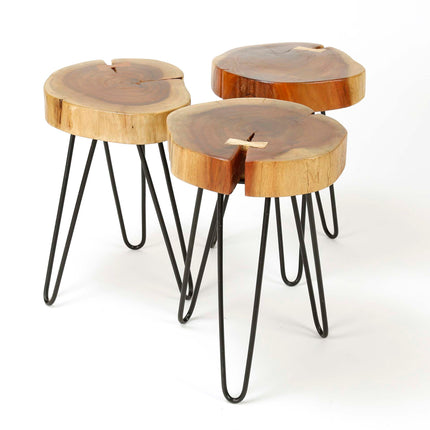 Side Table stam in 6cm dik massief acacia voorzien van stalen frame. VPE2  Solid Natural Acacia