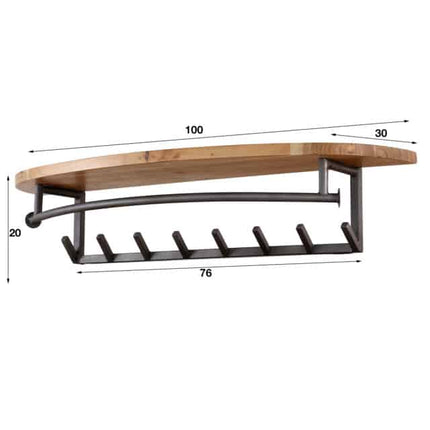 Coat Rack round 8 haken hoedenplank  Solid Acacia