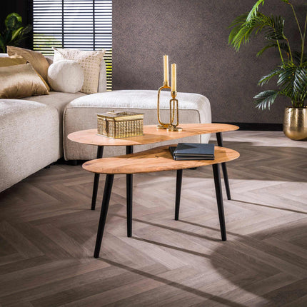 Coffee Table set/2 niervormig organisch / Solid Acacia