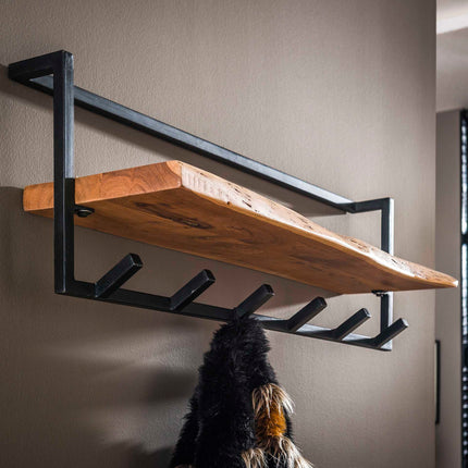Coat Rack edge shelve 6 haken  Solid Natural Acacia