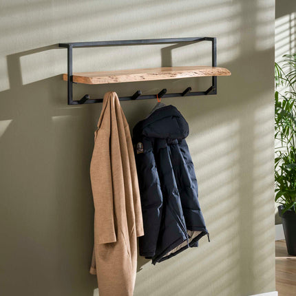 Coat Rack edge shelve 6 haken  Solid Natural Acacia