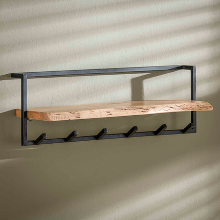 Coat Rack edge shelve 6 haken  Solid Natural Acacia