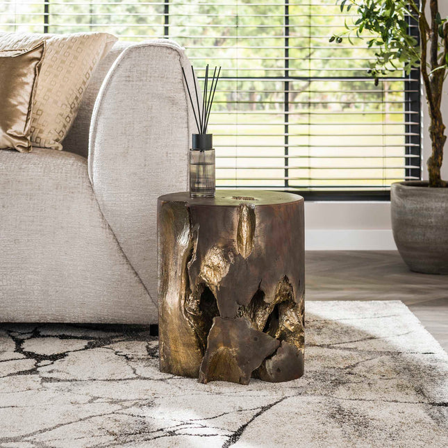 Side Table round grey and gold / Gray