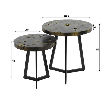 Coffee Table set/2 / Round / Black and Gold