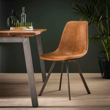 Chair zig-zag plat frame. VPE4  Saddle PU Cowhide Brown