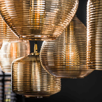 Pendant Lamp 4+3 stripe glass horizontal / Amber-Colored Glass