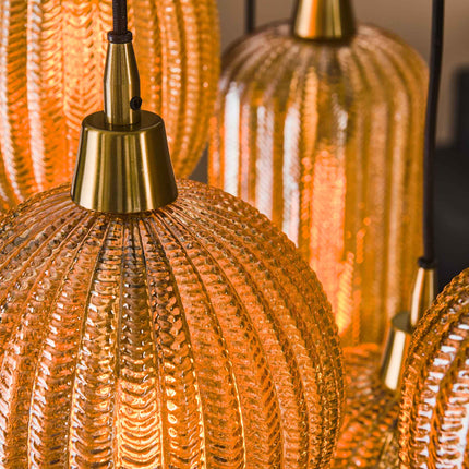 Pendant Lamp 4+3 V-shape pattern mix  Amber-Colored Glass