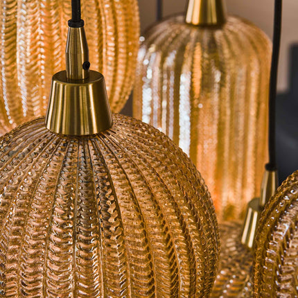 Pendant Lamp 4+3 V-shape pattern mix  Amber-Colored Glass