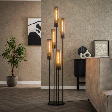Floor Lamp 5L stepped tube mesh / Artic Black