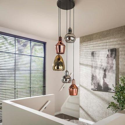 Pendant Lamp 5L getrapt mix glass tricolore  Arctic Black