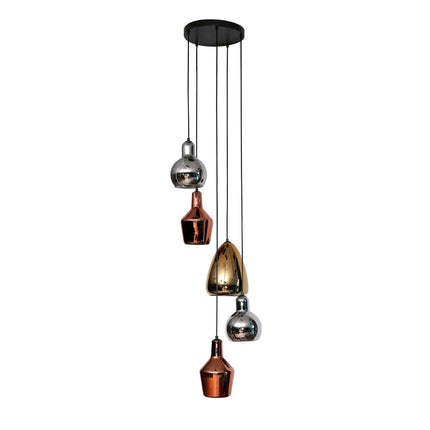 Pendant Lamp 5L getrapt mix glass tricolore  Arctic Black