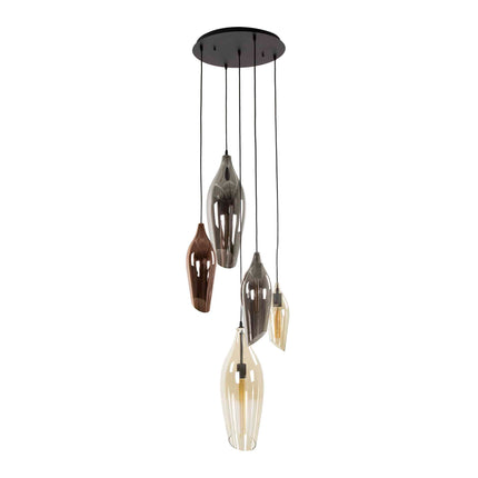 Pendant Lamp 5L getrapt cocoon mix glass  Black