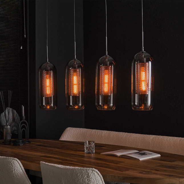 Pendant Lamp 4L smoke glas-geperforeerd staal  Arctic Black