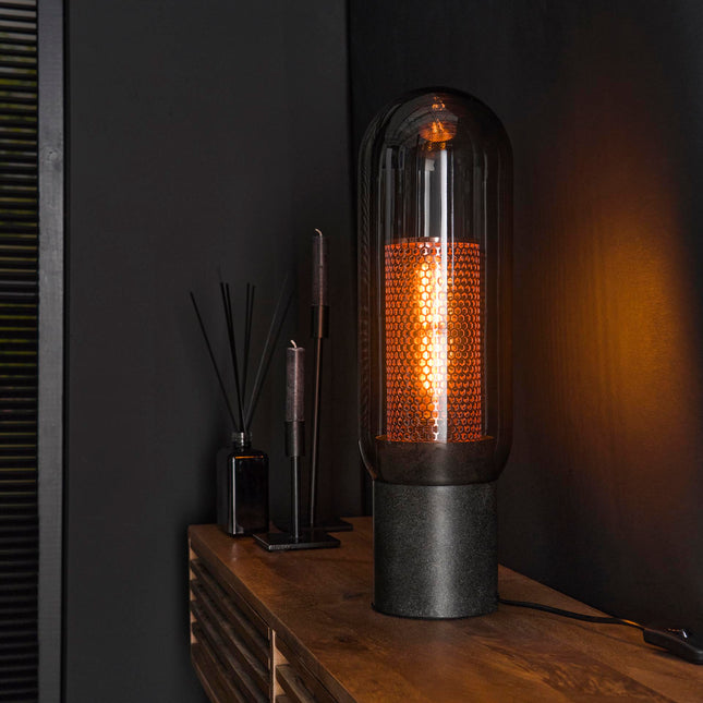 Table Lamp smoke glas-geperforeerd staal  Arctic Black