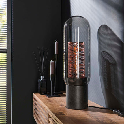 Table Lamp smoke glas-geperforeerd staal  Arctic Black