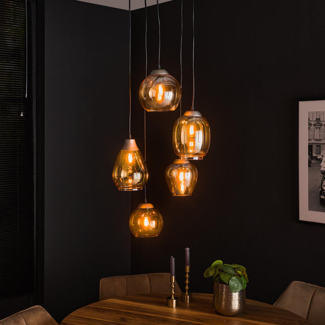 Pendant Lamp 5L getrapt mix  Amber-Colored Glass