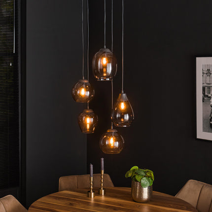 Pendant Lamp 5L getrapt mix  Chromed Glass