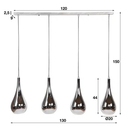 Pendant Lamp 4L silver drop glass / Chromed Glass