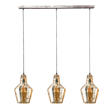 Pendant Lamp 3L amber glas kegel / Antique Silver