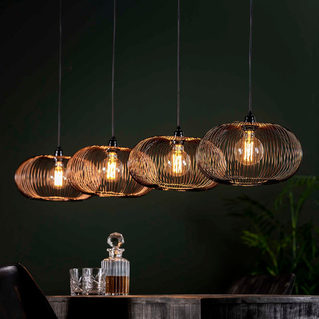Pendant Lamp 4x Ø35 disk wire copper twist / Black Nickel