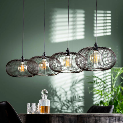 Pendant Lamp 4x Ø35 disk wire copper twist / Black Nickel