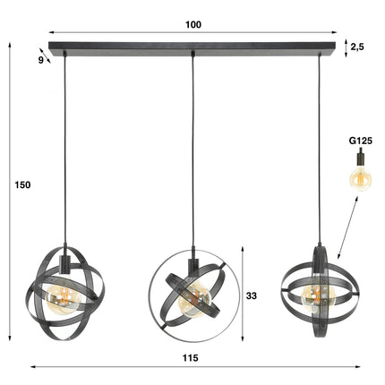 Pendant Lamp 3L cosmos mesh / Arctic Black