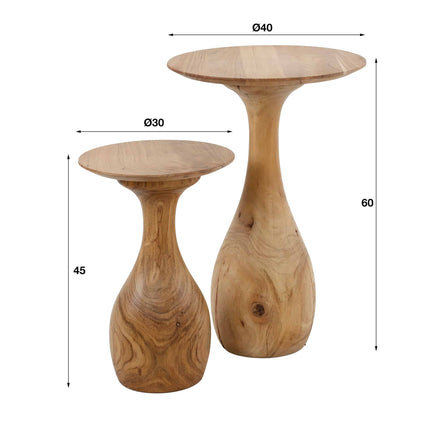 Side Table set/2 massieve voet druppel / Solid Acacia