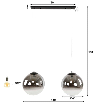 Pendant Lamp 2L bubble shaded XL  Arctic Black