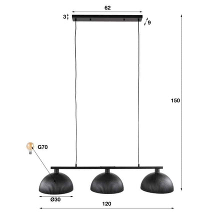 Pendant Lamp 3L halfronde kap-ribbel / Arctic Black