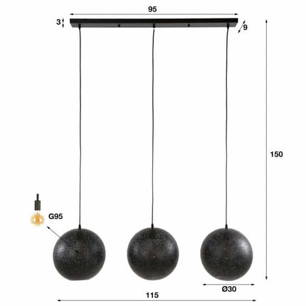 Pendant Lamp 3x Ø30 zip / Arctic Black