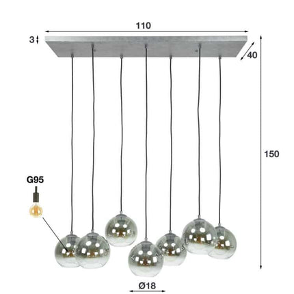Pendant Lamp 4+3L bubble shaded  Antique Silver