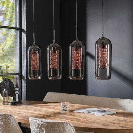 Pendant Lamp 4L smoke glas-geperforeerd staal  Arctic Black