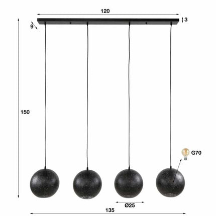 Pendant Lamp 4x Ø25 zip / Arctic Black