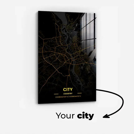 Custom Golden City Map – Glass
