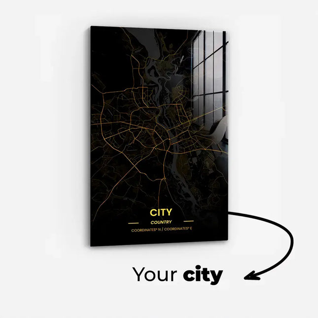 Custom Golden City Map – Glass