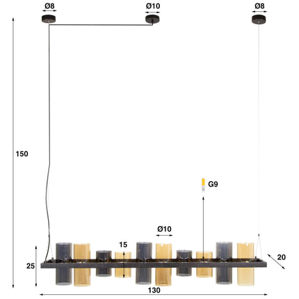 Pendant Lamp 10L cylinder mixed glass