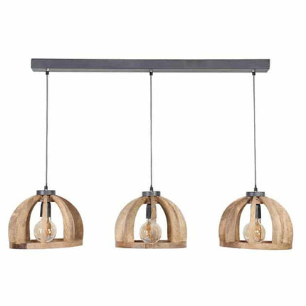 Pendant Lamp 3x Ø30 gebogen houten spijlen / Solid Natural Mango