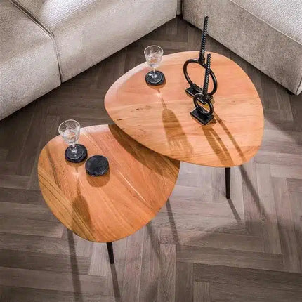 Coffee Table set/2 driehoek organisch / Solid Acacia